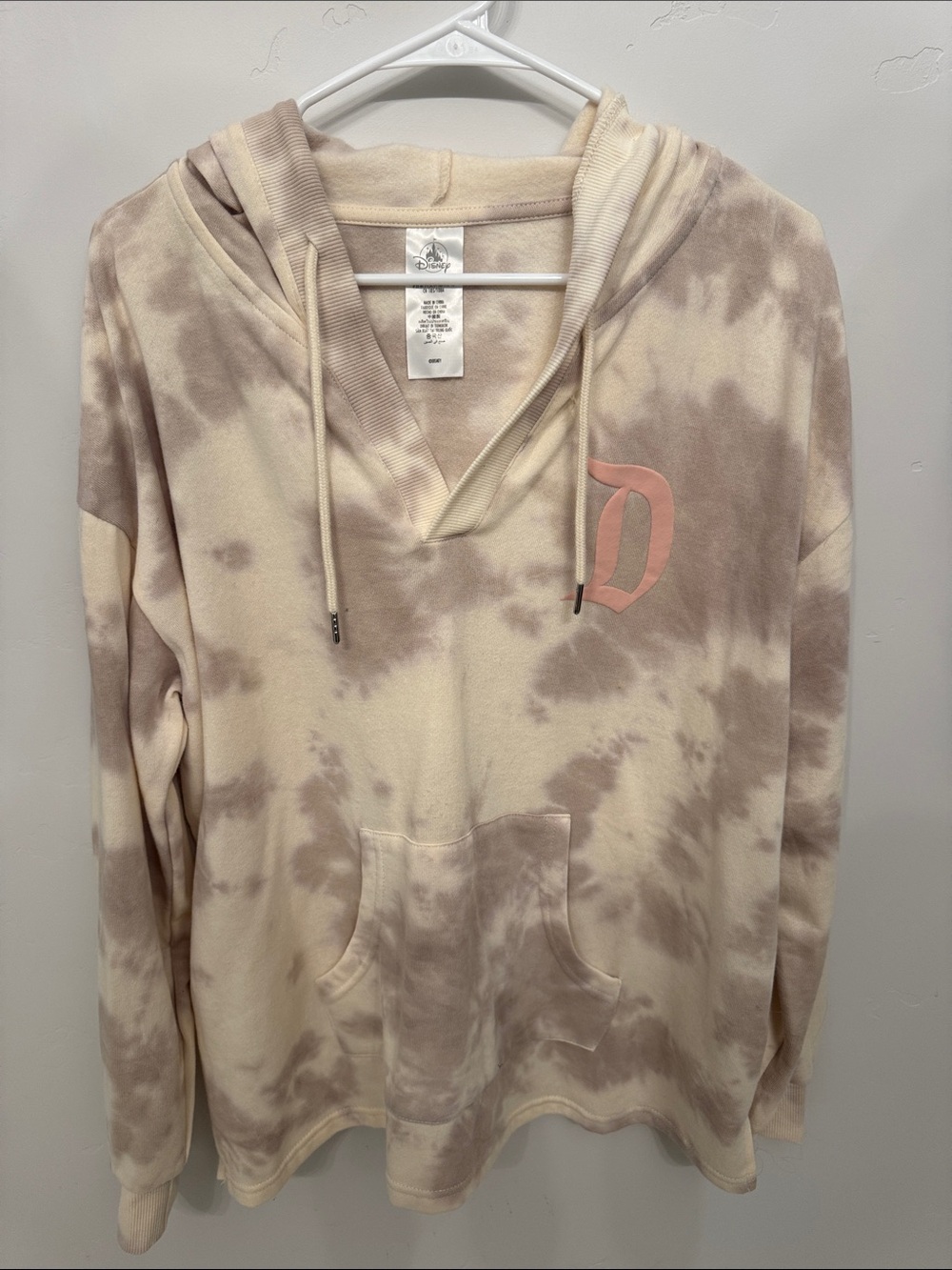 Disney Women's Tie-Dye Zip-Up Hoodie - Cream & Taupe with Pink 'D'